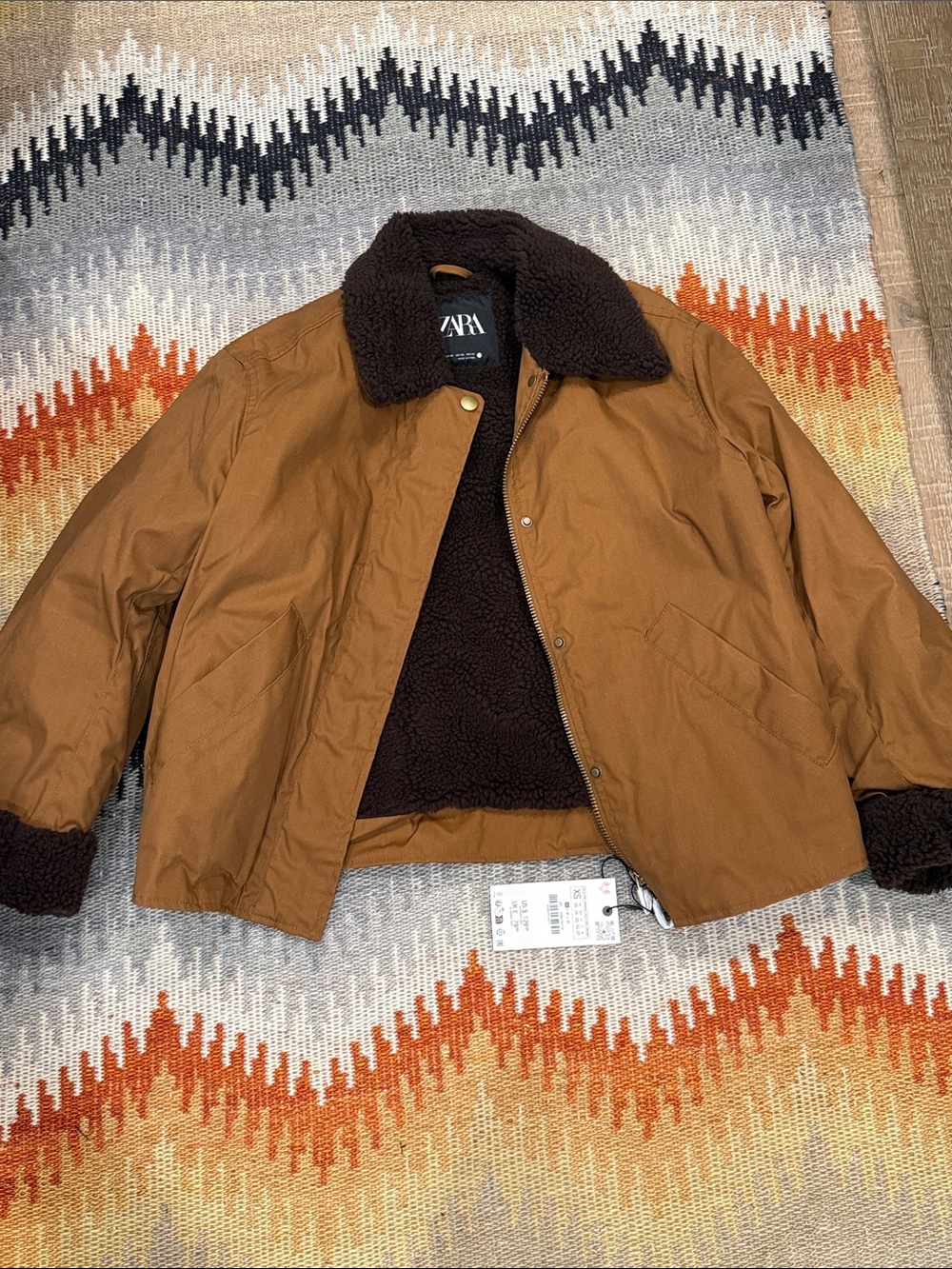 NWT Awesome ZARA Faux Shearling Lined Canvas Jacket XS